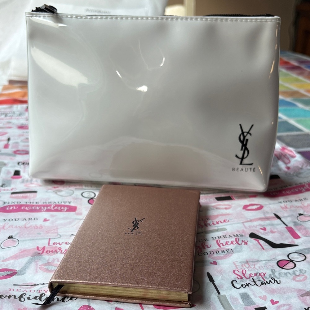 💄📚💄 YSL Beauté White Faux Patient Leather Cosmetic Bag and Rose Gold Notebook💄📚💄